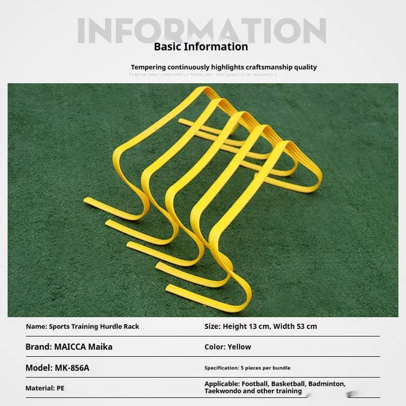 Yellow U-shaped PE children's sports training hurdle by MAI CCA, available in 15cm, 23cm and 30cm sizes