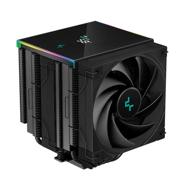 DeepCool AK Series black CPU tower air cooler with digital display and dual fans