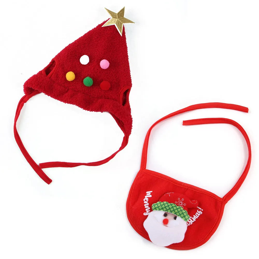 Christmas pet costume with velvet hat and bib in red, green, and white antler options, sizes S and M