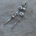 Geometric ancient silver-plated long rhinestone earrings with Xingx pendant