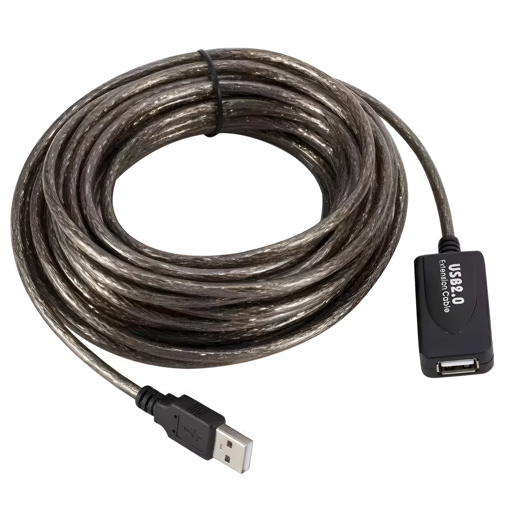 5m USB male to female extension cable with chip, copper wire and transparent black finish