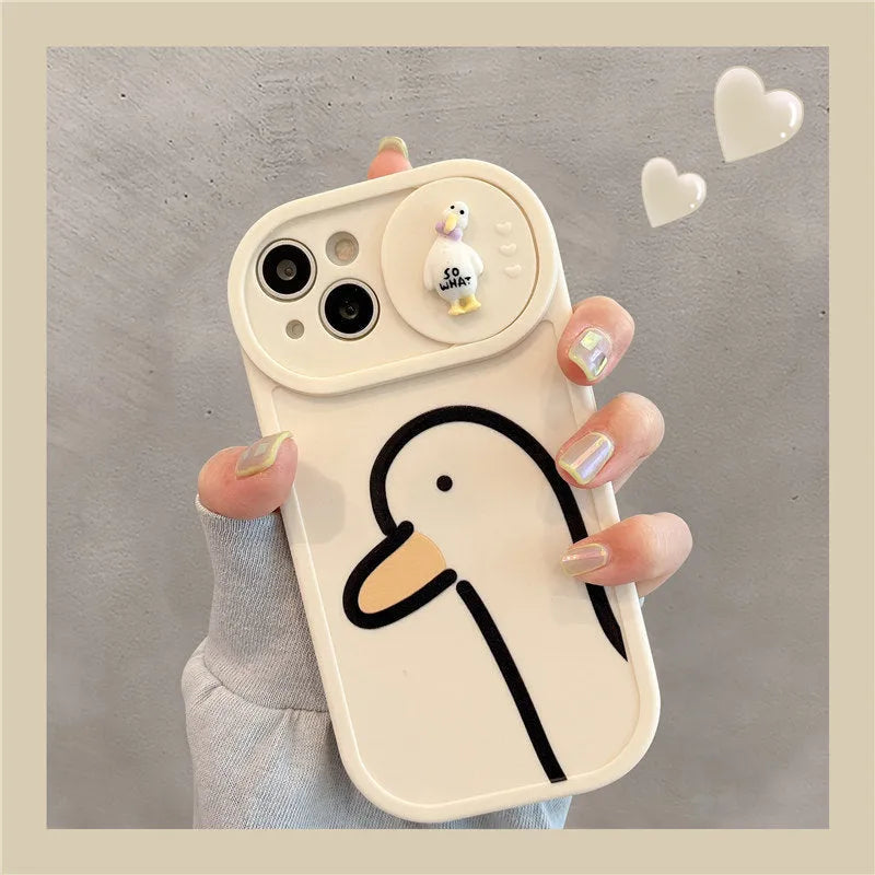 Duck pattern sliding window silicone phone case in white for iPhone models