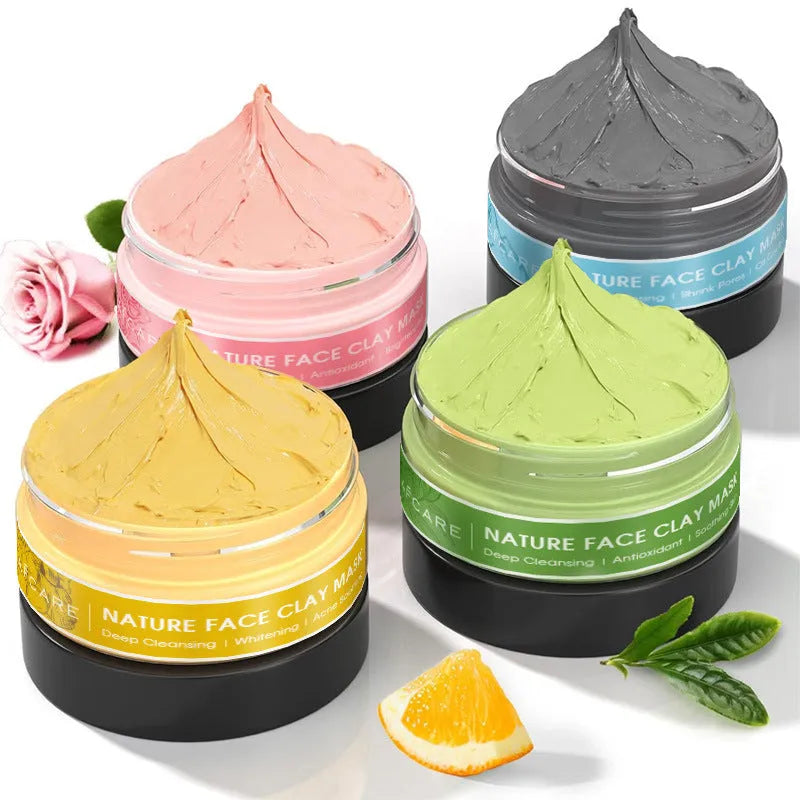 4-pack set of Dead Sea mud clay face masks with green tea, turmeric and rose clay ingredients