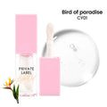 Women's natural transparent lip gloss in 6ml size showing six fruit-inspired sheer colour shades