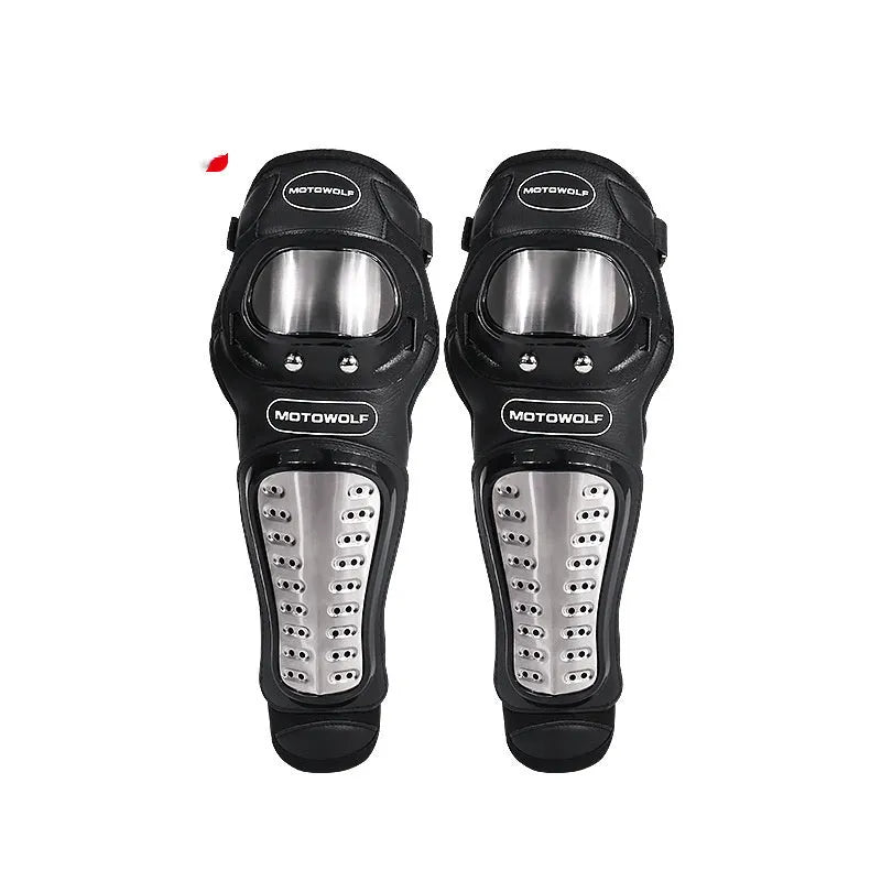 Set of off-road motorcycle knee pads and elbow pads made of stainless steel, one size, fall protector for motocross riding