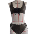 Black women's triangle top swimsuit with matching bikini pants