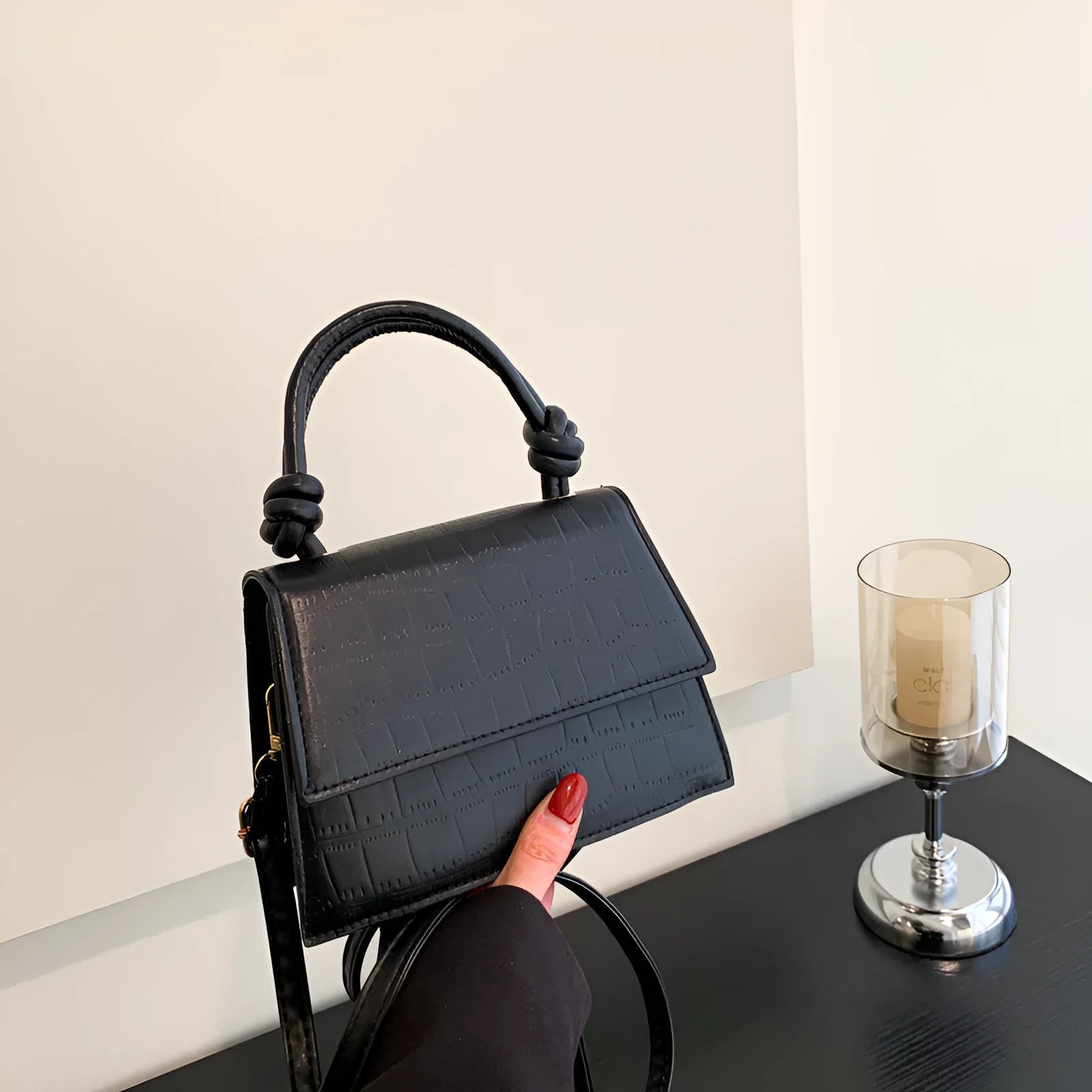 Urban minimalist PU leather commuter underarm bag for women in horizontal rectangle shape with stitched seams