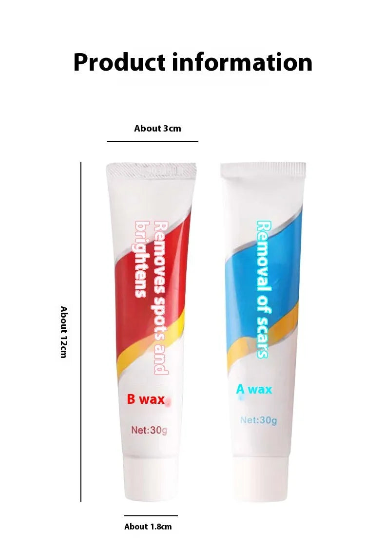 Car repair wax kit with two bottles (A Wax and B Wax) and a frosted sponge mop for scratch removal and paint polishing.