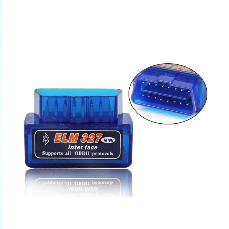 Compact black OBD2 Bluetooth diagnostic scanner for reading car engine fault codes.