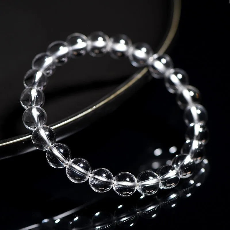 Natural Donghai white water crystal bead bracelet with geometric round beads on a wrist.