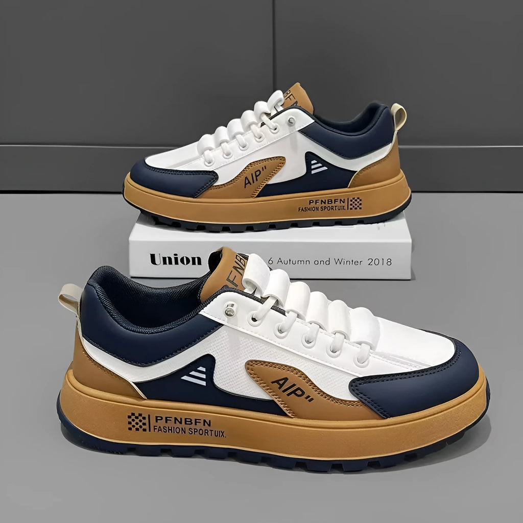Men's casual sports shoes with round toe and artificial PU upper in white black colour option