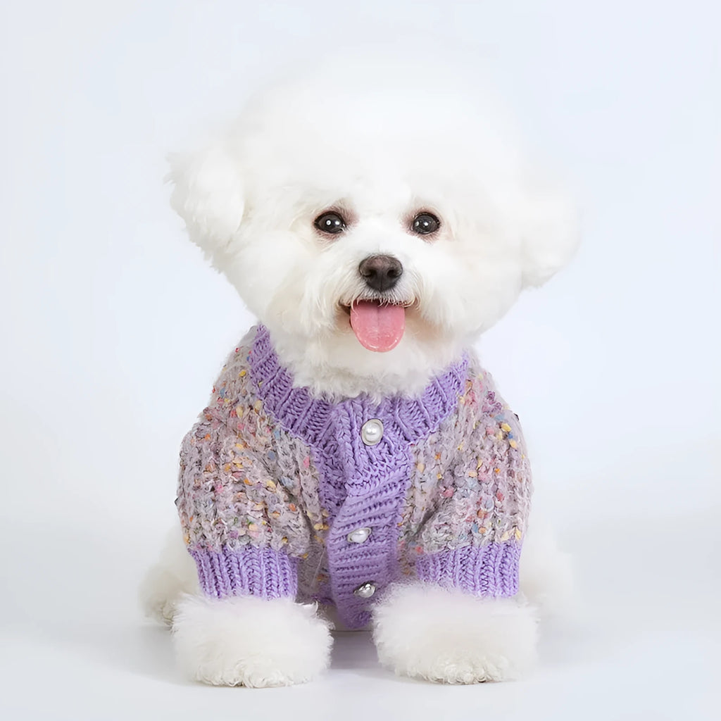 Purple dog sweater cardigan with textured soft glutinous bean design for XL and XXL breed dogs