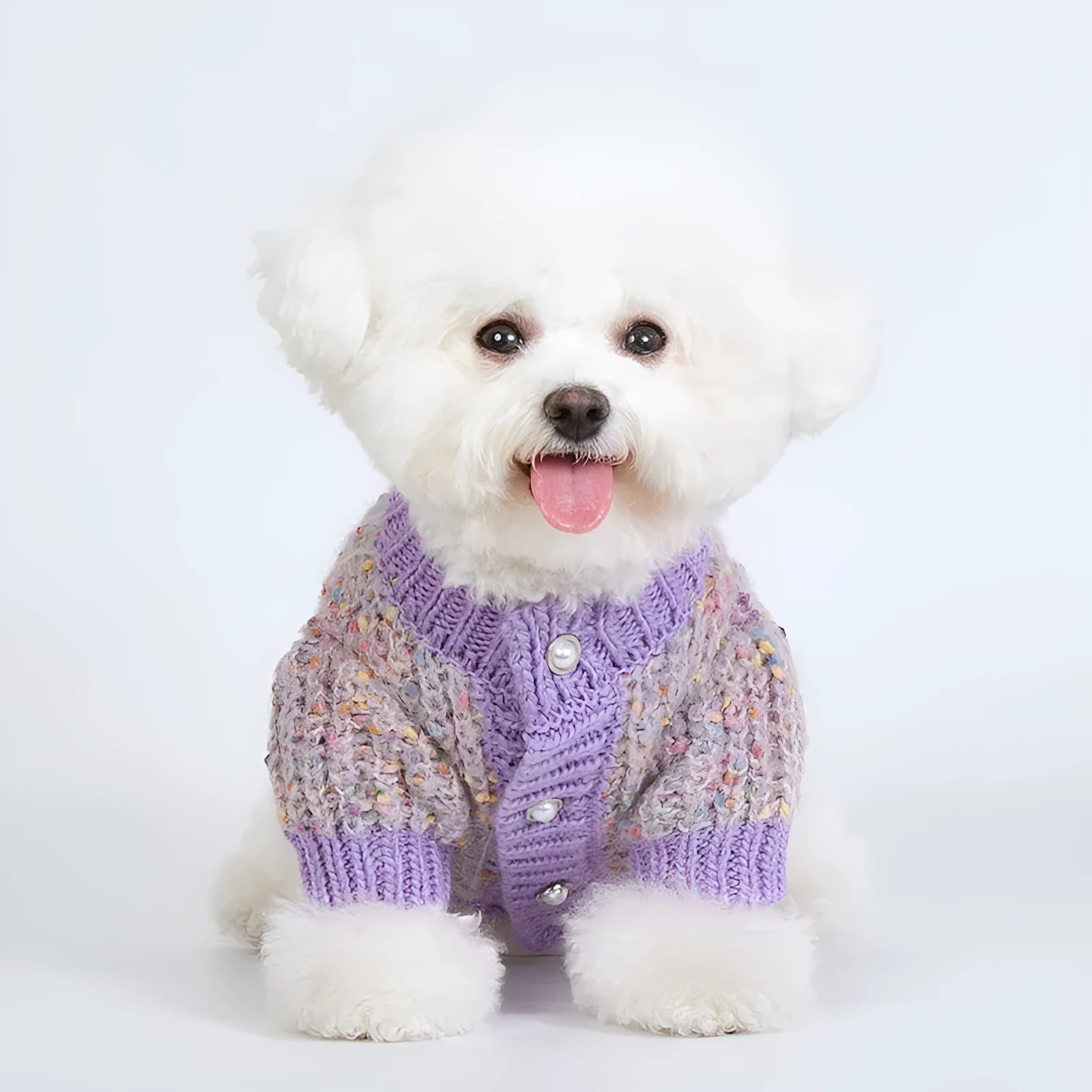 Purple dog sweater cardigan with textured soft glutinous bean design for XL and XXL breed dogs