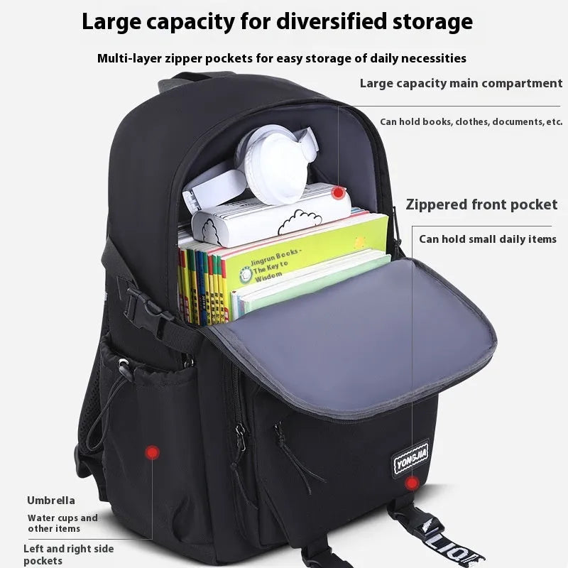 School Trends backpack in gray, large capacity Oxford cloth with curved shoulder straps for school use
