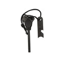 Black outdoor multifunctional survival flint with magnesium rod and stainless steel tools including whistle and bottle opener.