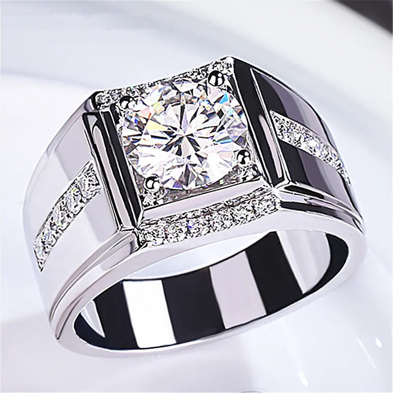Men's adjustable geometric diamond zircon ring in gold electroplated colours
