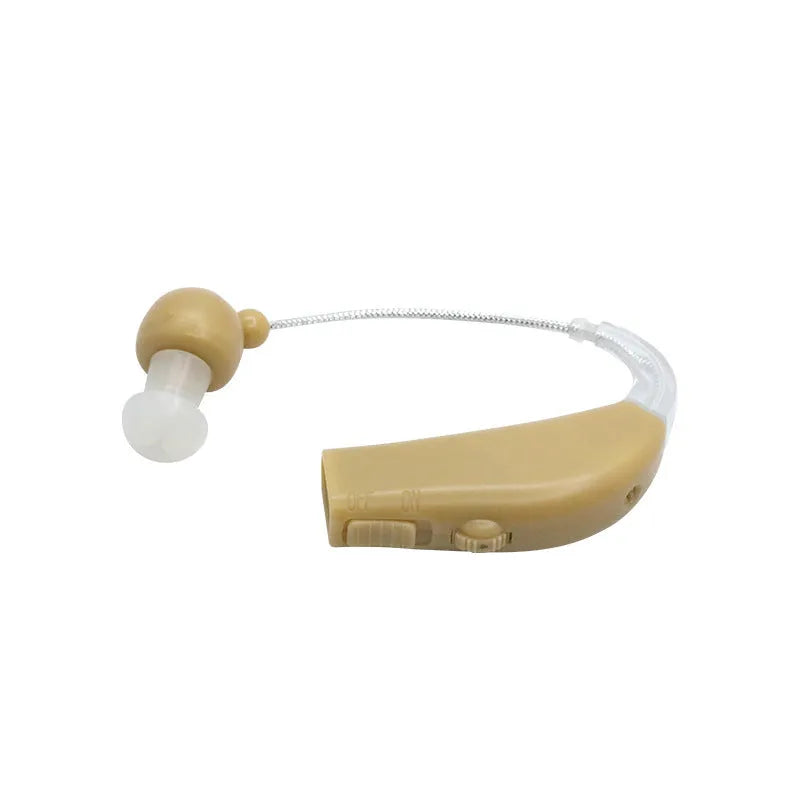 Black silicone rechargeable hearing aid amplifier for the elderly with charging cable