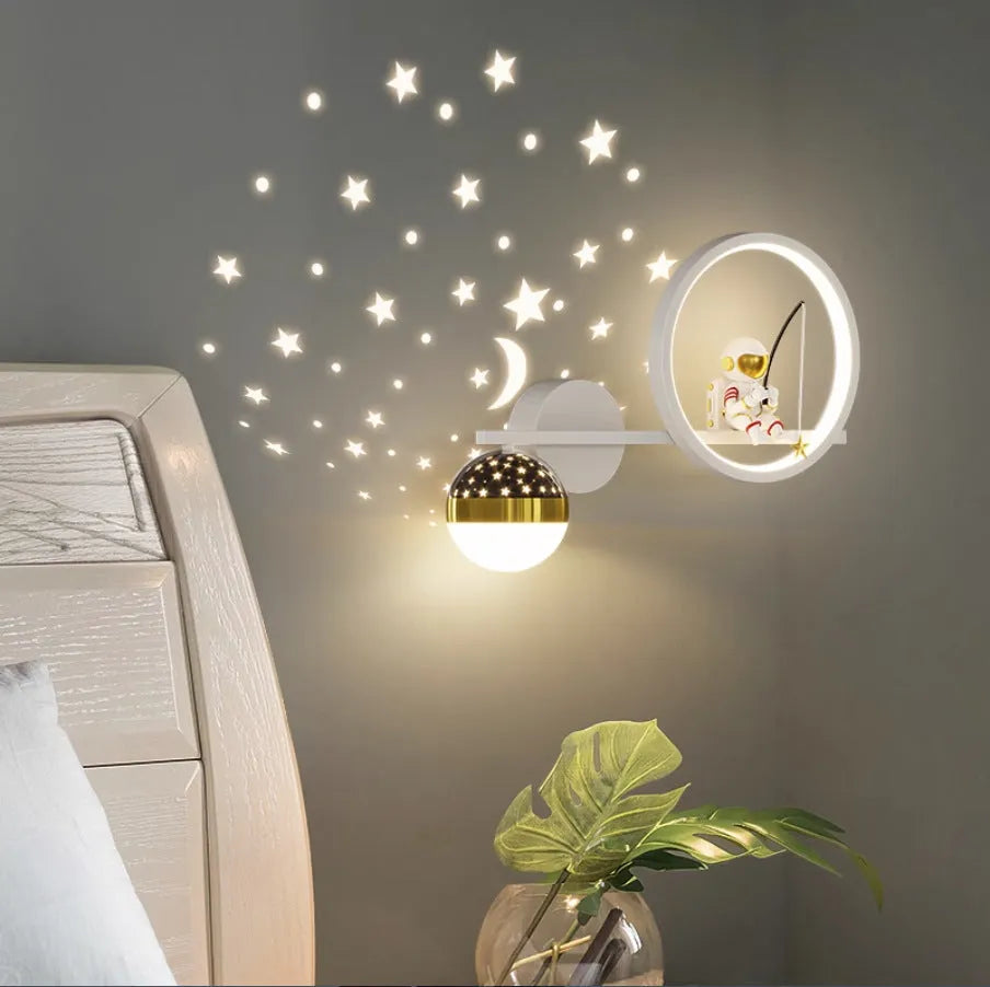 Cartoon astronaut star sky ball bedside lamp in white colour option for children's room