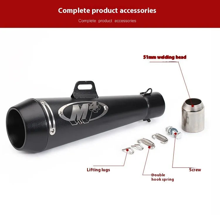 M4 universal motorcycle exhaust pipe in titanium finish, showing welding detail and mounting flange for large displacement engines.