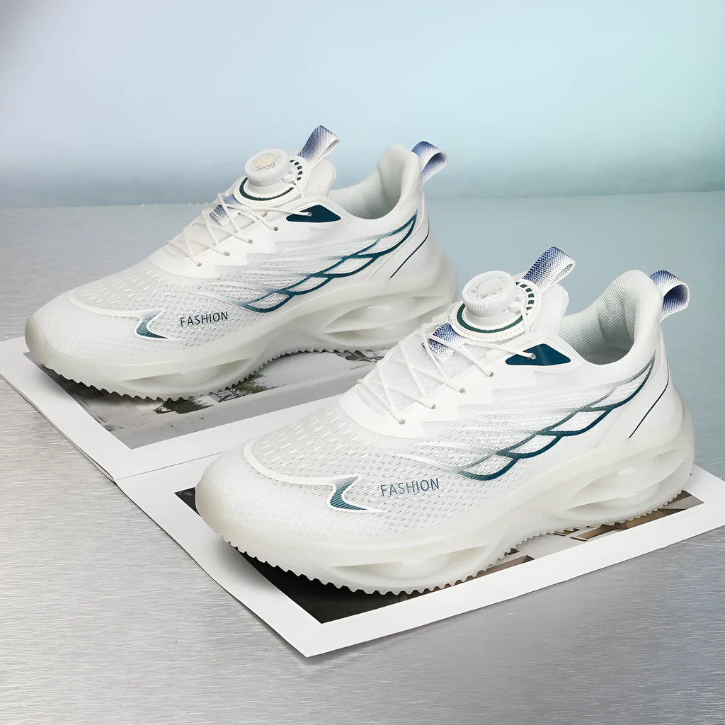 Casual low top running shoes in sky blue with a PU mesh upper and rubber sole.