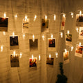 LED photo holder string lights 160cm with 10 bulbs warm white light on wall displaying photos