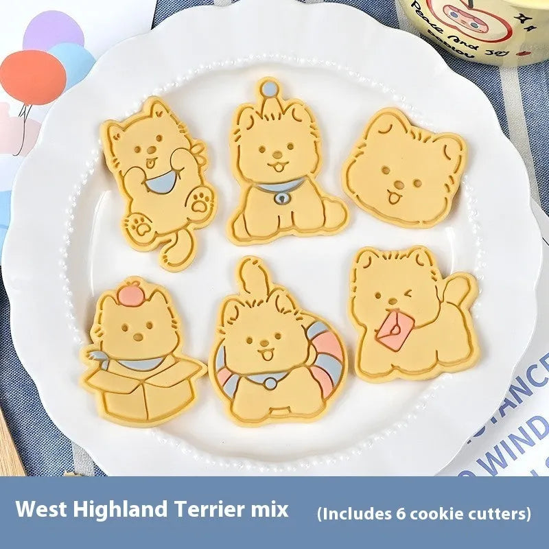 Three-dimensional puppy cartoon biscuit mould with birthday hat design for baking dog-themed cookies