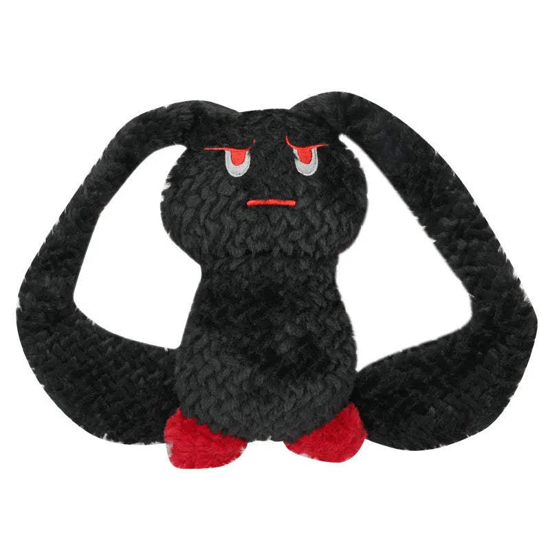 Bunny-shaped dog teething toy in blue, plush fabric with PP cotton filling, about 35 cm long