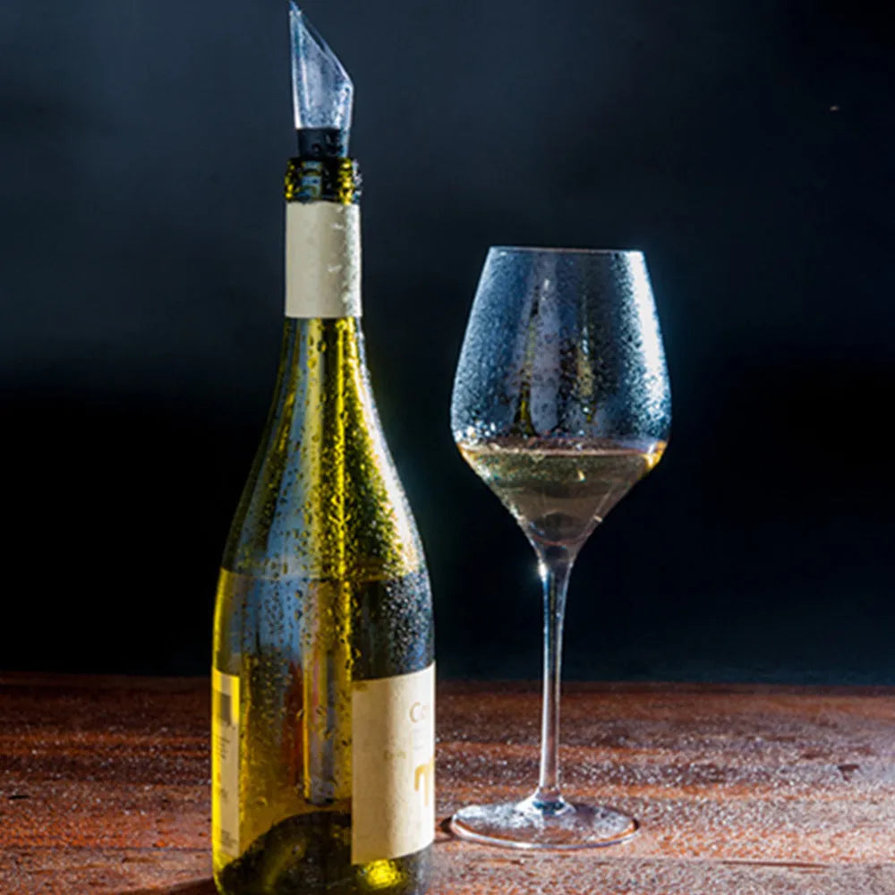 Stainless steel wine chilling rod with integrated drip-free pourer and aerator, shown in silver finish