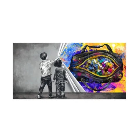 Children's graffiti abstract canvas print frameless wall art in modern style for kids room