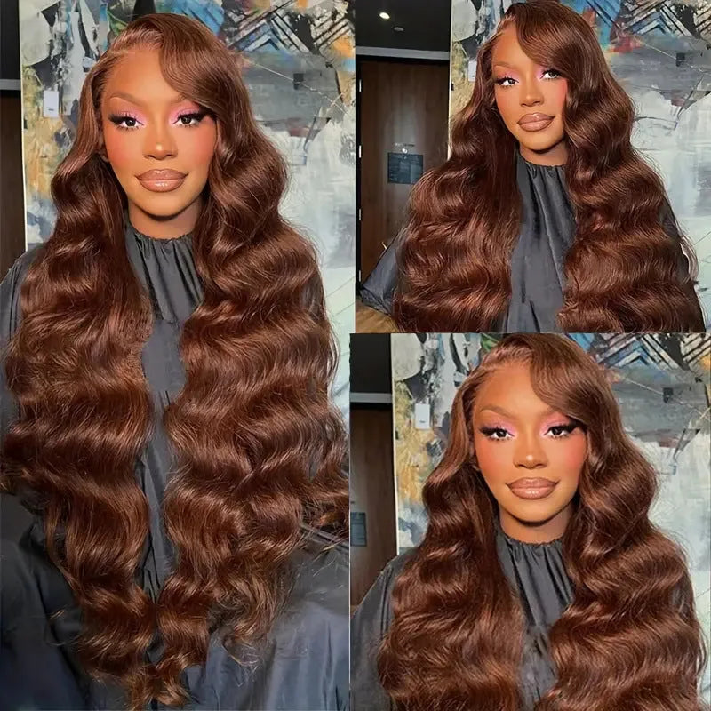Brown big wave fake long curly wig with side bangs made from high temperature fibre