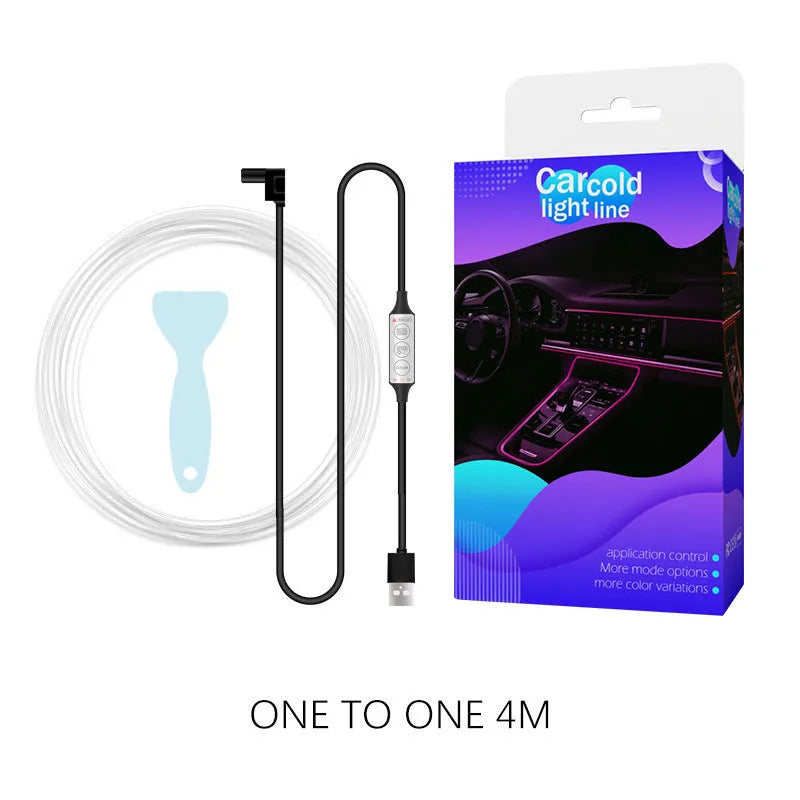 RGB car interior LED light strip with USB power cable and manual controller for colour selection