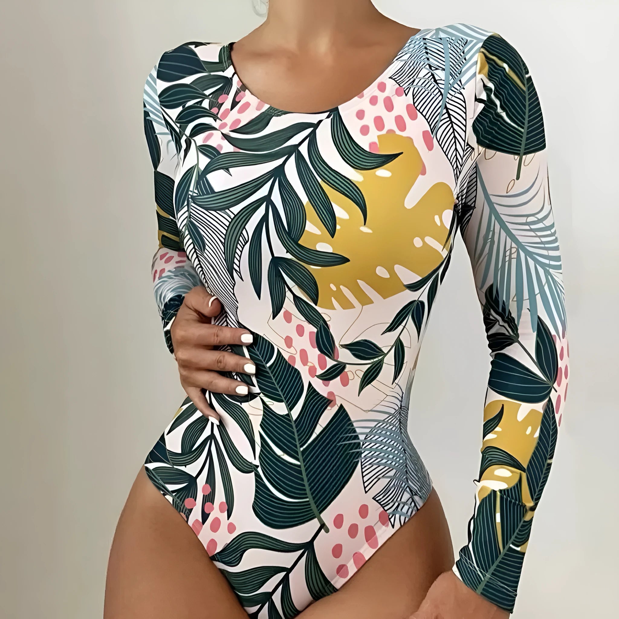 Women's floral print one-piece swimsuit with backless design in blue colour