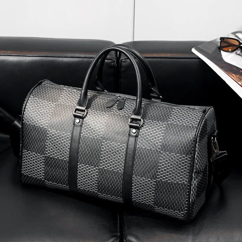 Large capacity short distance crossbody bag with Korean plaid pattern, PU leather, and geometric design in urban simplicity style