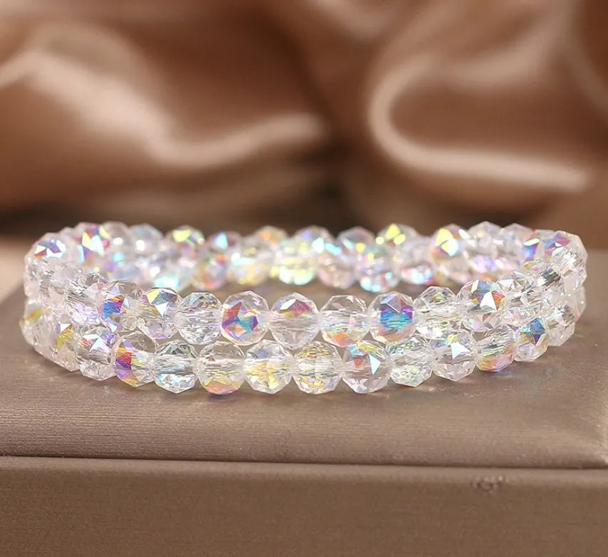 Double-layer crystal bracelet for women in shiny white colour, manual crafted artificial crystal, travel gift accessory
