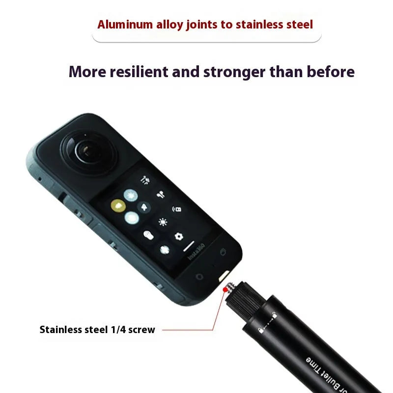 360 selfie stick with rotating handle, aluminium alloy and carbon fibre rod options, 0.7m to 3m lengths