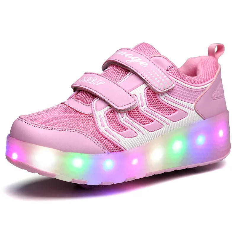 Girls' roller skates with double PU wheels in blue, pink, and black colour options for outdoor use