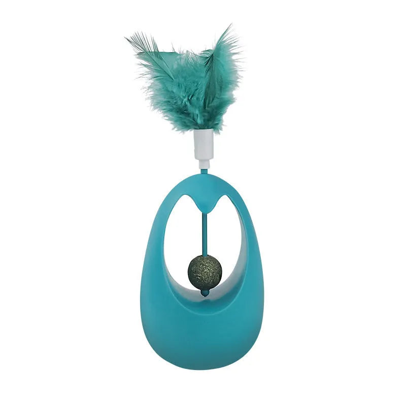 Catnip ball tumbler cat teaser toy with molar ball, 7x7x11cm PP, in mint ink blue, mint durian yellow, or cherry blossom pink