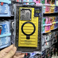 Square magnetic bracket phone case with built-in stand and magnetic backplate for iPhone 15 series, black gray colour