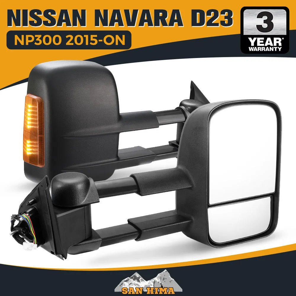 Black electric exterior rear view mirror with integrated light for Nissan NP300 D23 2015-on models