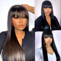 Natural colour human hair wig with straight fringe and full-mechanism headgear on display