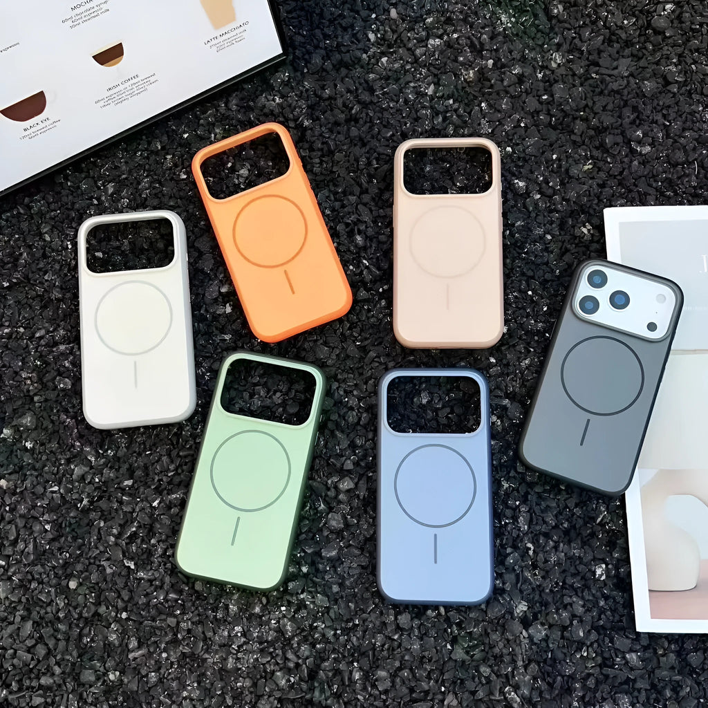 Frosted magnetic protective case for iPhone with a dedicated AI photography button on the side.