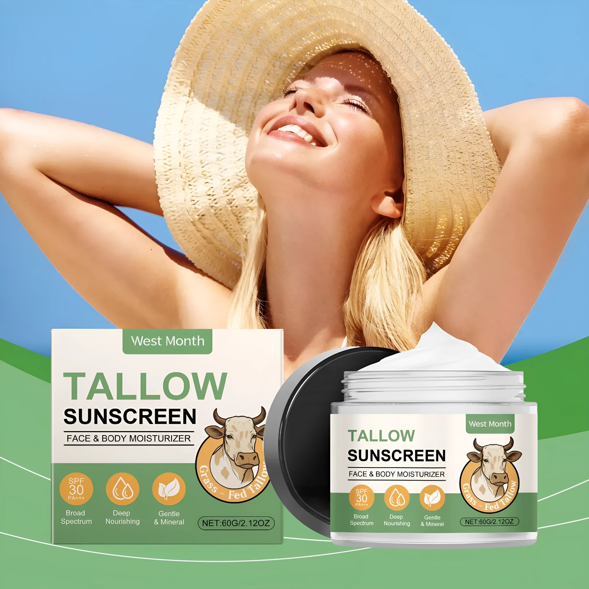 60g tube of refreshing non-oily sunscreen cream with hyaluronic acid for facial UV protection