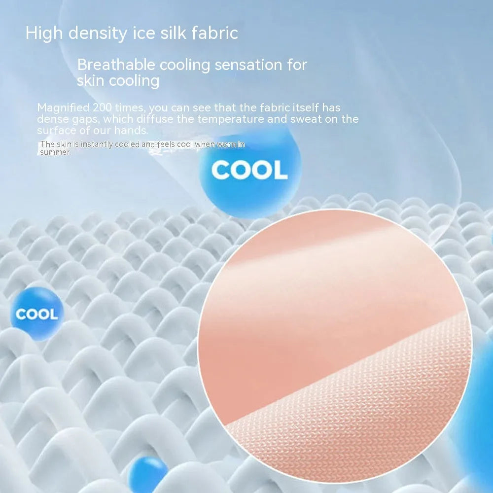 Thin beige ice silk gloves for women with UPF50 sun protection on a hand.