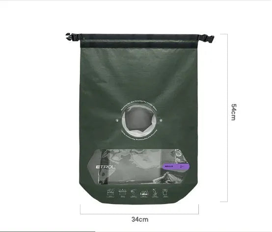 Multi functional portable travel laundry bag in 70D Nylon TPU, folded flat on a table showing its compact size