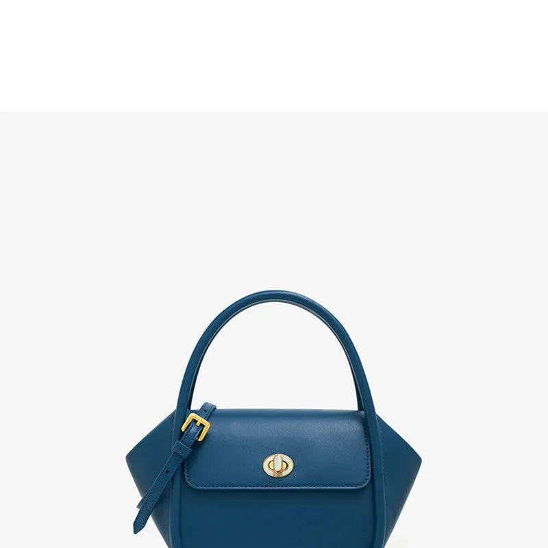 Winged shape leather tote handbag with a buckle and cross-body strap in cow leather