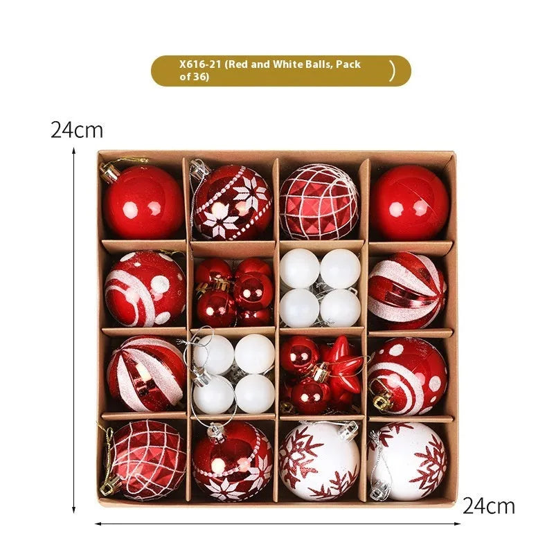 Set of 36 electroplated plastic Christmas tree pendant balls in silver colour with shiny metallic finish