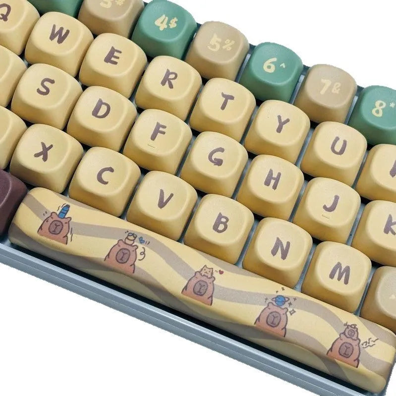Capabala PBT Girl MOA height 130-key mechanical keyboard keycap set laid out, showing colourful design.