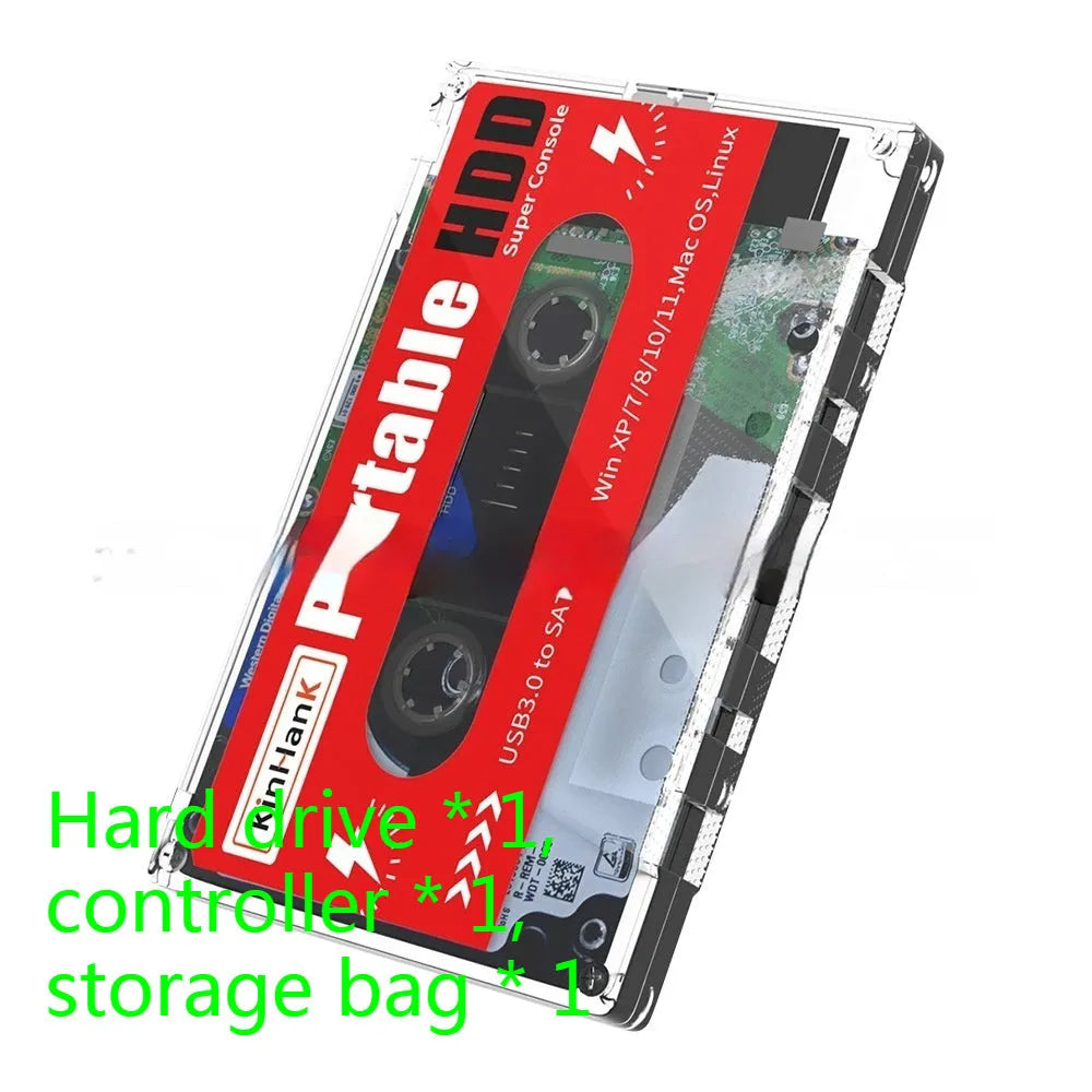 2TB external mechanical hard drive for mobile gaming with USB cable in compact PC housing