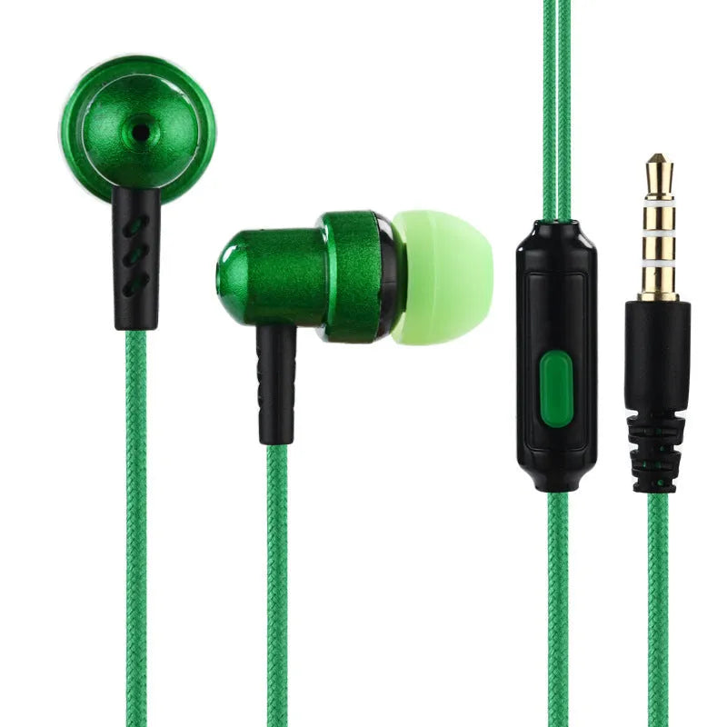 Direct-plug wired in-ear gaming headset with silicone earplugs, braided cable, and built-in microphone in black