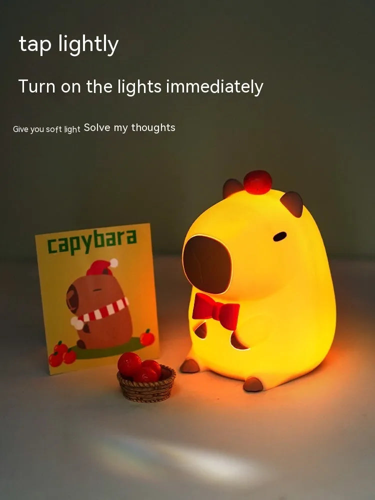 Small capybara-shaped silicone night light decorative lamp with USB charging cable